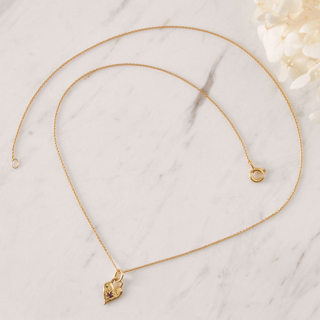 Love Heart Garnet Necklace - Gold