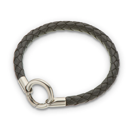 Round Thick Braided Leather Bracelet - Black