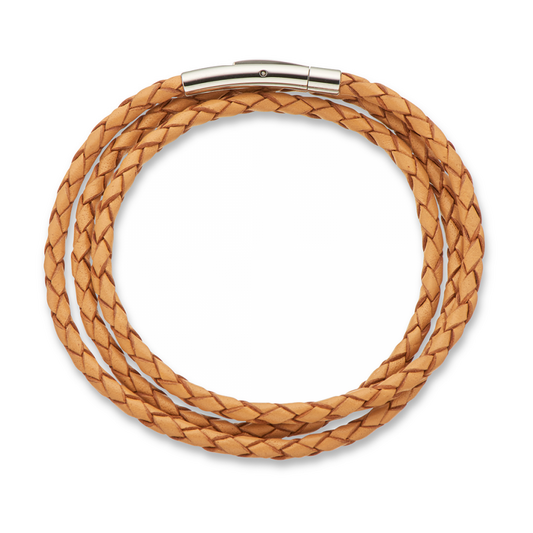 Fine Leather Braided Wrap Bracelet - Natural