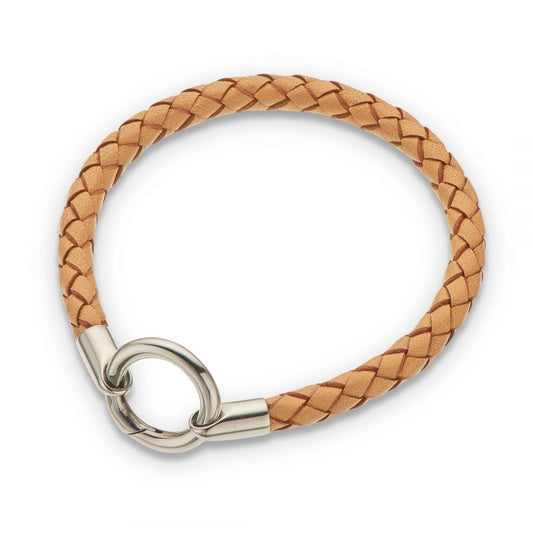 Round Thick Braided Leather Bracelet - Natural