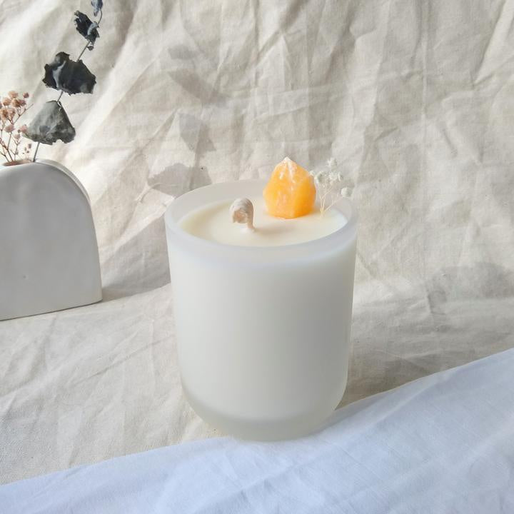 Golden Wattle Candle w/Calcite