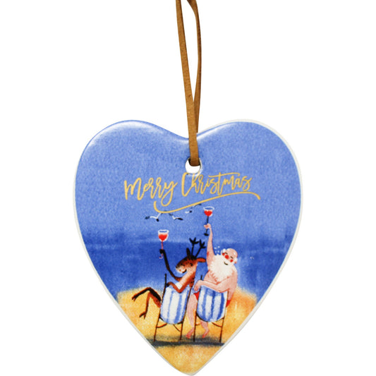Ceramic Hanging Heart - Rudolph & Santa