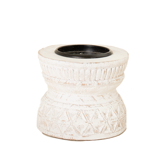 Short Timber Candle Holder - White