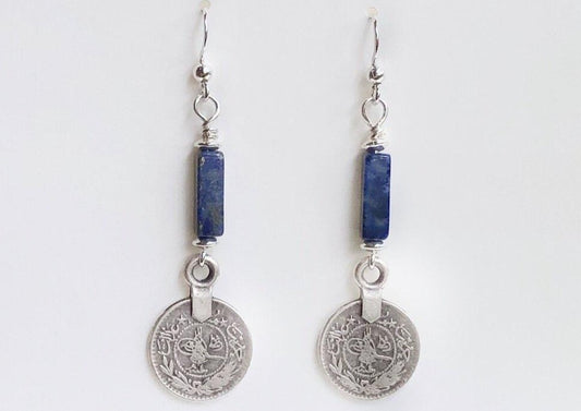 Blue Sodalite Coin Earrings